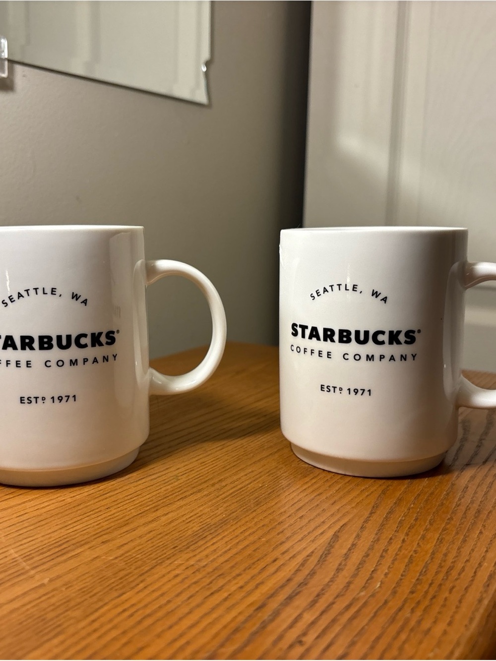 Starbucks White Ceramic Mugs with Black Logo (Set of 2)